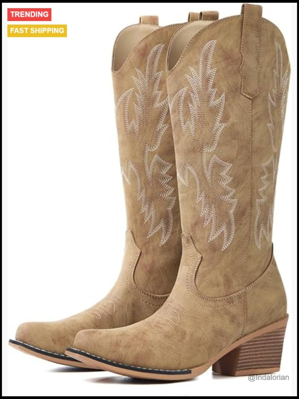 Women's Cowboy Boots Mid Calf Faux Leather Chunky Heel Snip Toe Embroidered